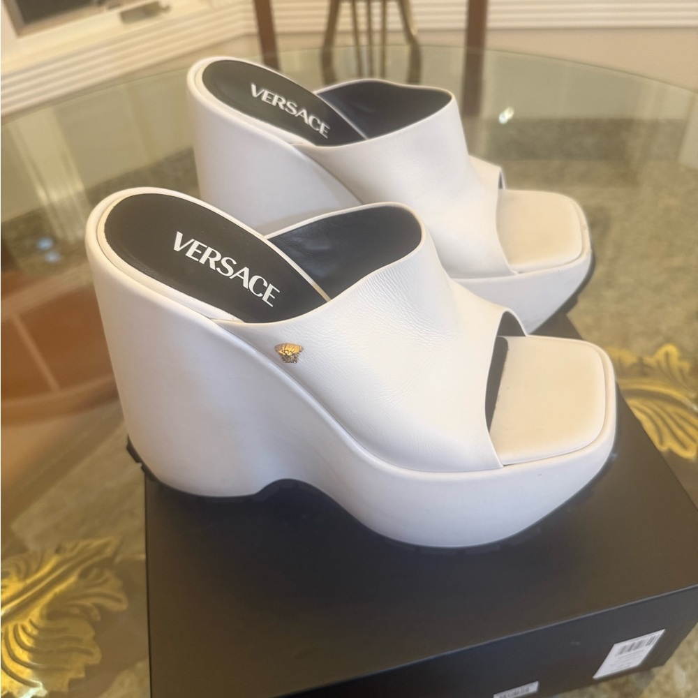 Versace White Platform Mule Sandals pre owned  good condition